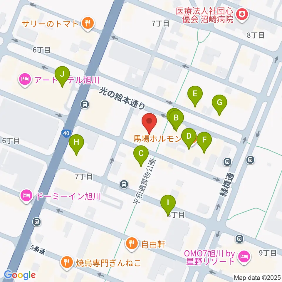 旭川カジノドライブ周辺のカフェ一覧地図