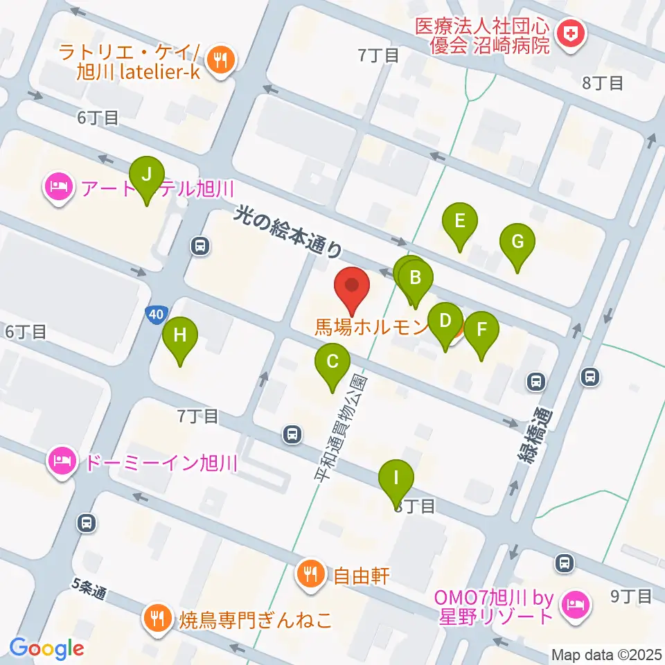 旭川カジノドライブ周辺のカフェ一覧地図