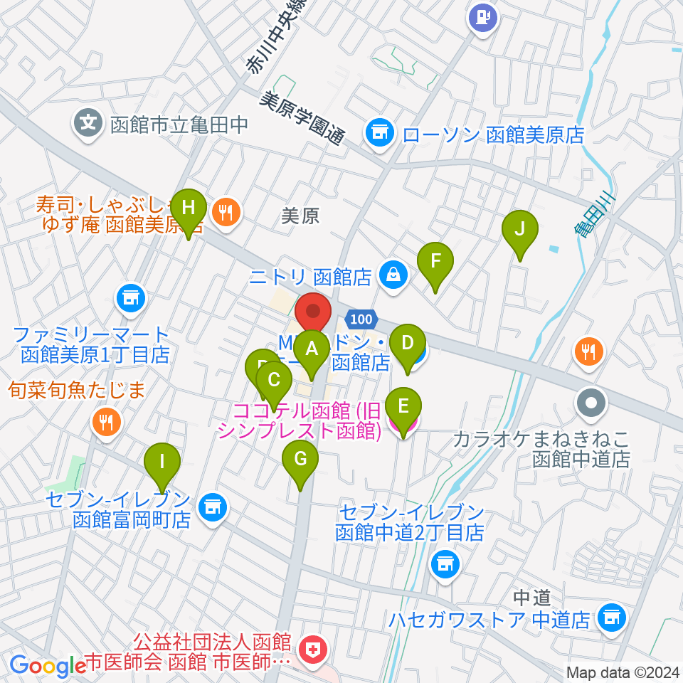 函館club COCOA周辺のカフェ一覧地図