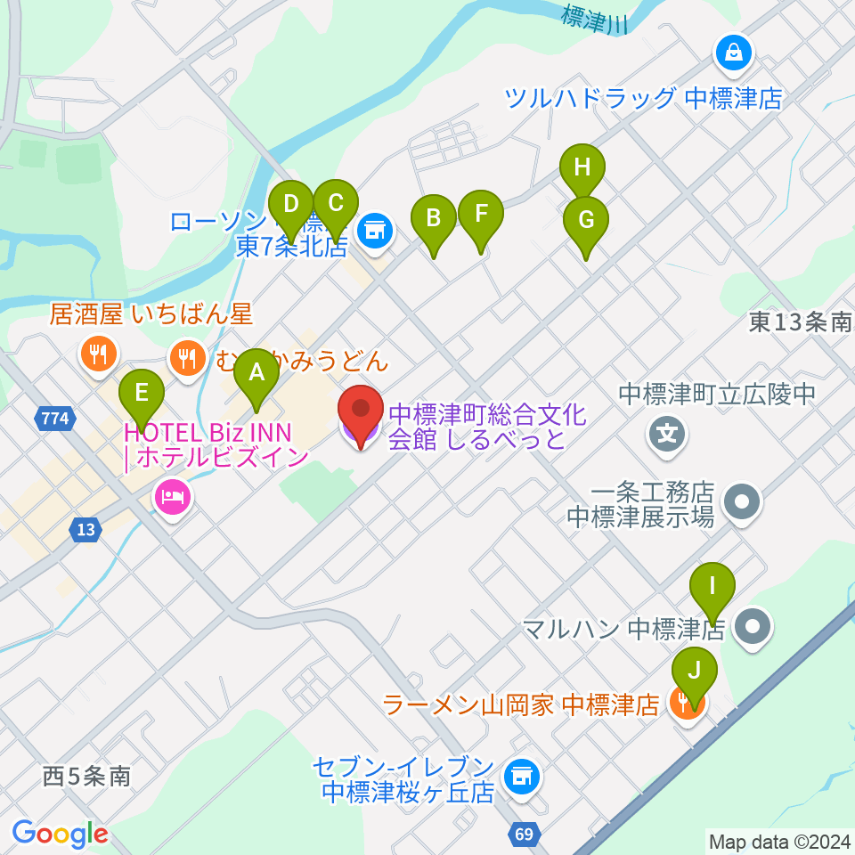 中標津町総合文化会館周辺のカフェ一覧地図