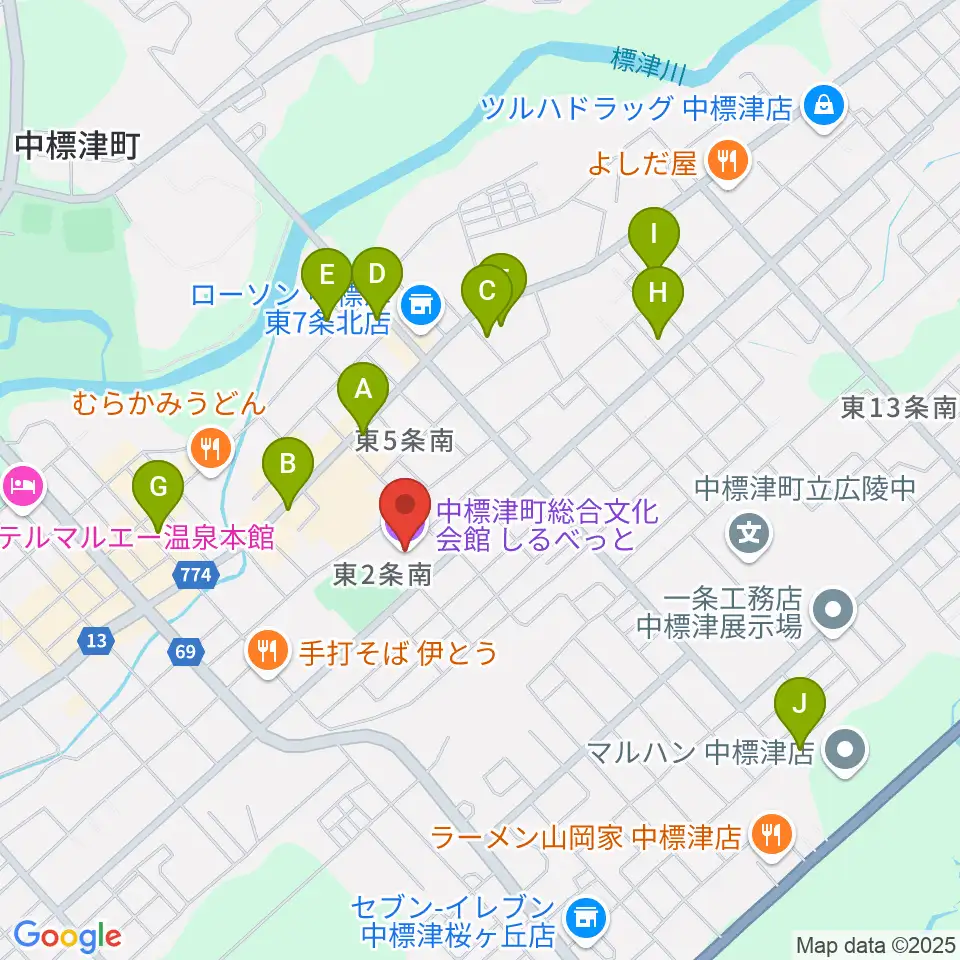 中標津町総合文化会館周辺のカフェ一覧地図