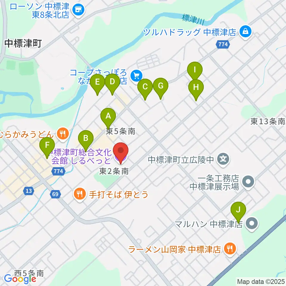 中標津町総合文化会館周辺のカフェ一覧地図