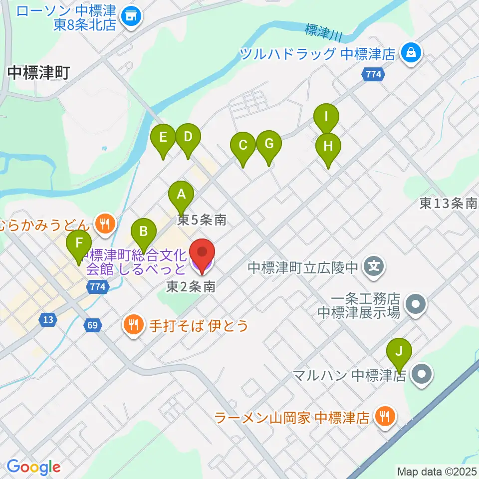 中標津町総合文化会館周辺のカフェ一覧地図