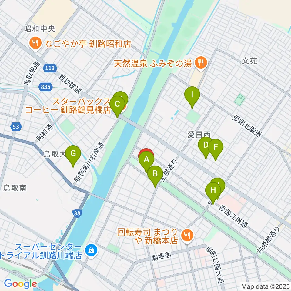 コーチャンフォー釧路文化ホール周辺のカフェ一覧地図