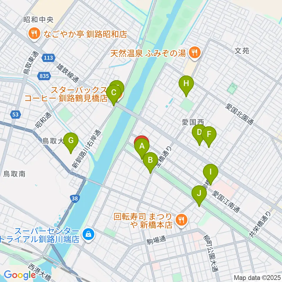 コーチャンフォー釧路文化ホール周辺のカフェ一覧地図