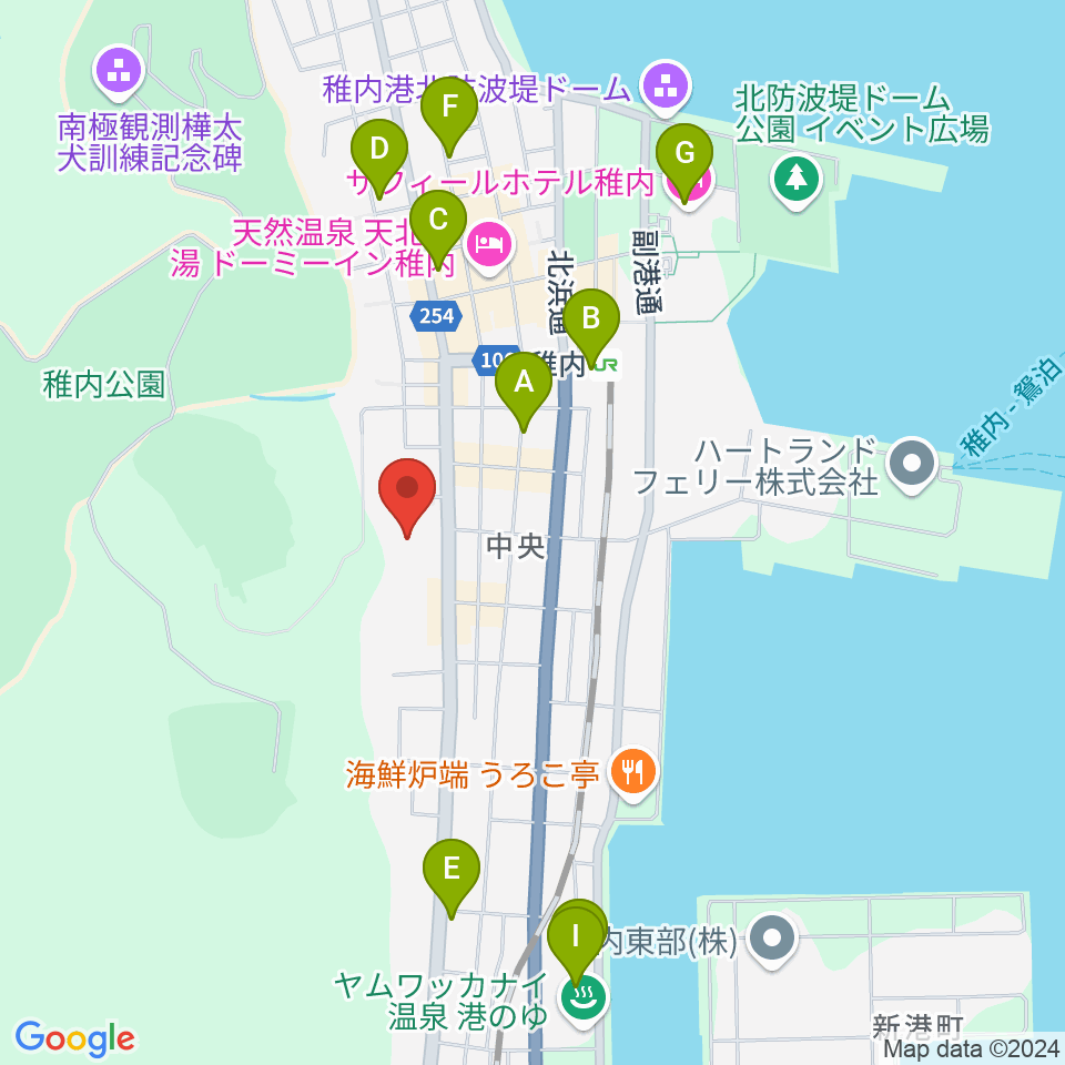 稚内総合文化センター周辺のカフェ一覧地図