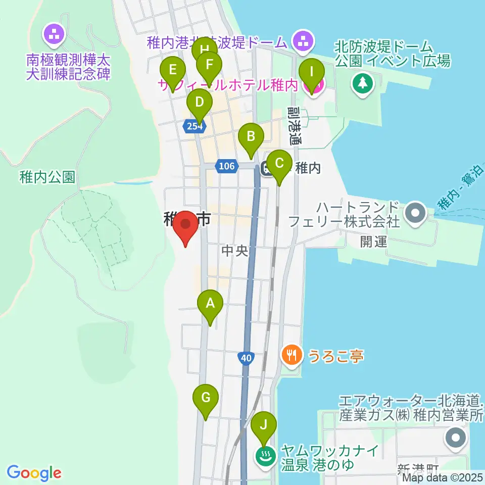 稚内総合文化センター周辺のカフェ一覧地図