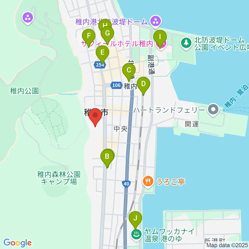 稚内総合文化センター周辺のカフェ一覧地図