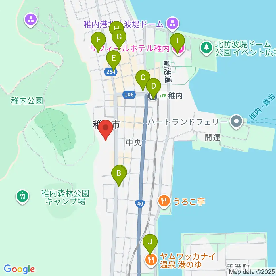 稚内総合文化センター周辺のカフェ一覧地図