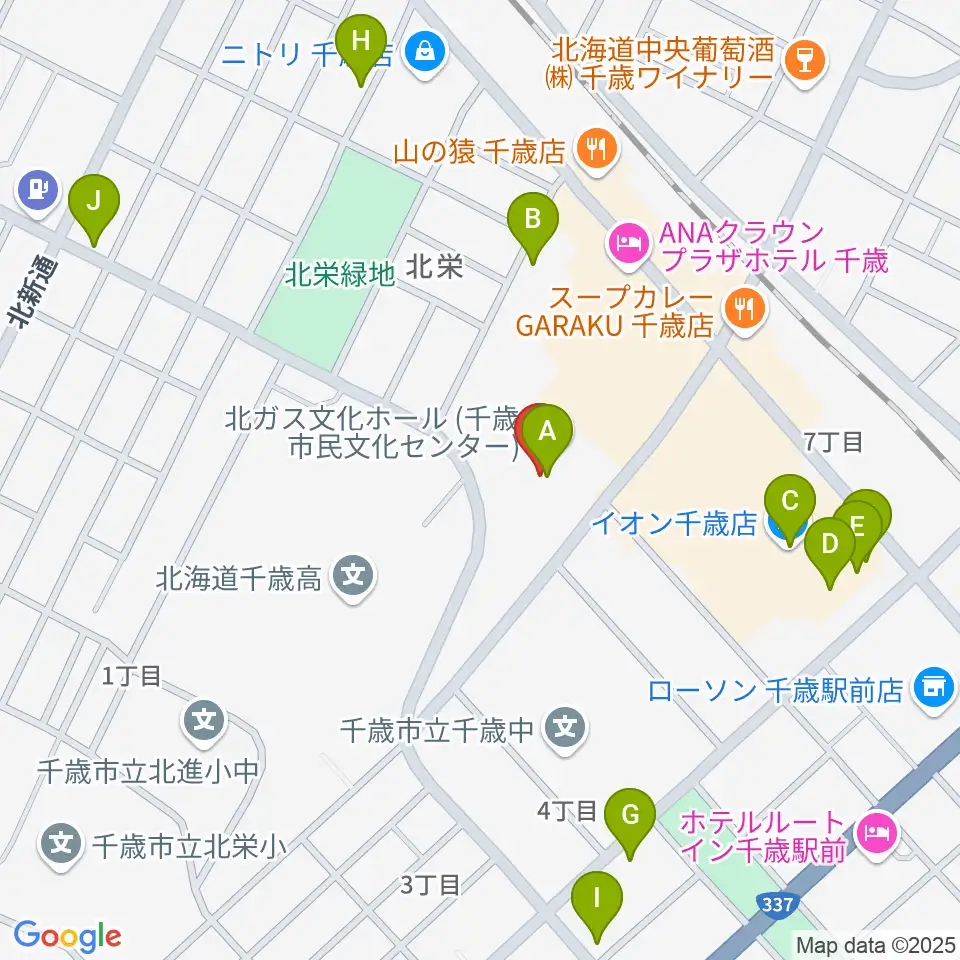 北ガス文化ホール周辺のカフェ一覧地図