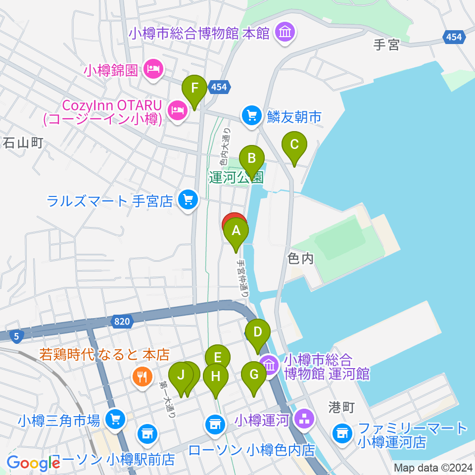 小樽ゴールドストーン周辺のカフェ一覧地図