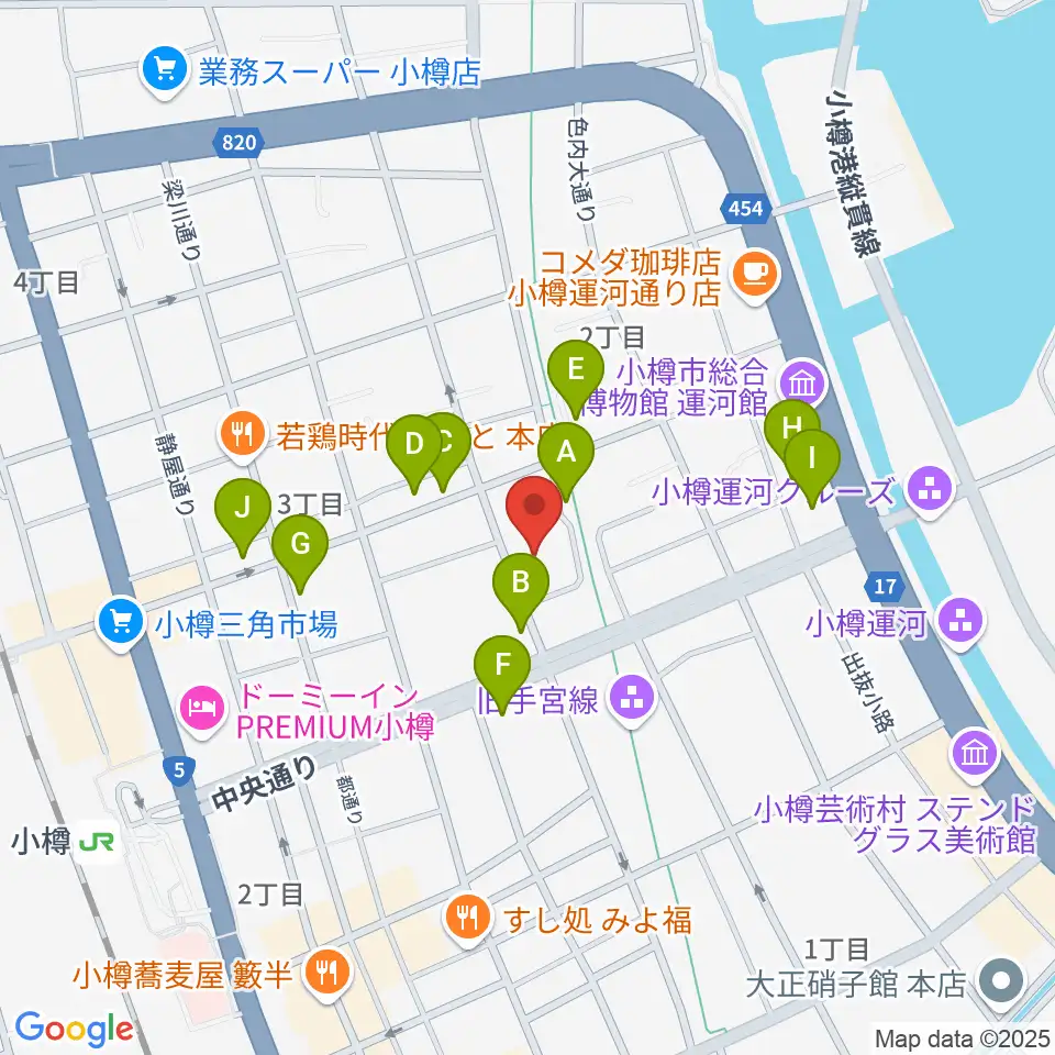 小樽市民センター マリンホール周辺のカフェ一覧地図