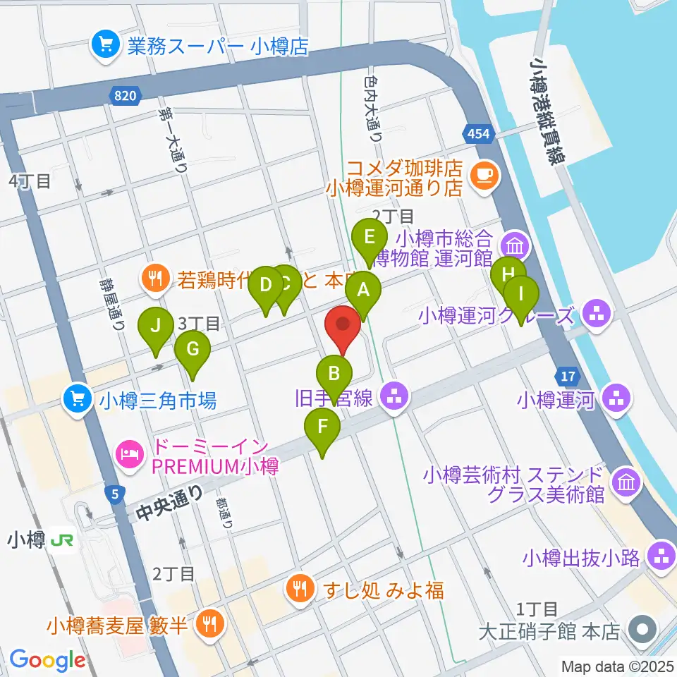 小樽市民センター マリンホール周辺のカフェ一覧地図
