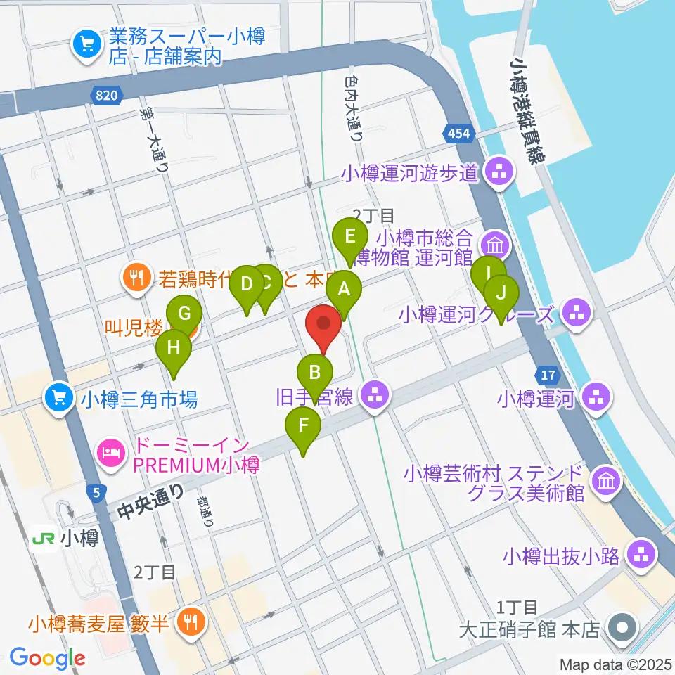 小樽市民センター マリンホール周辺のカフェ一覧地図