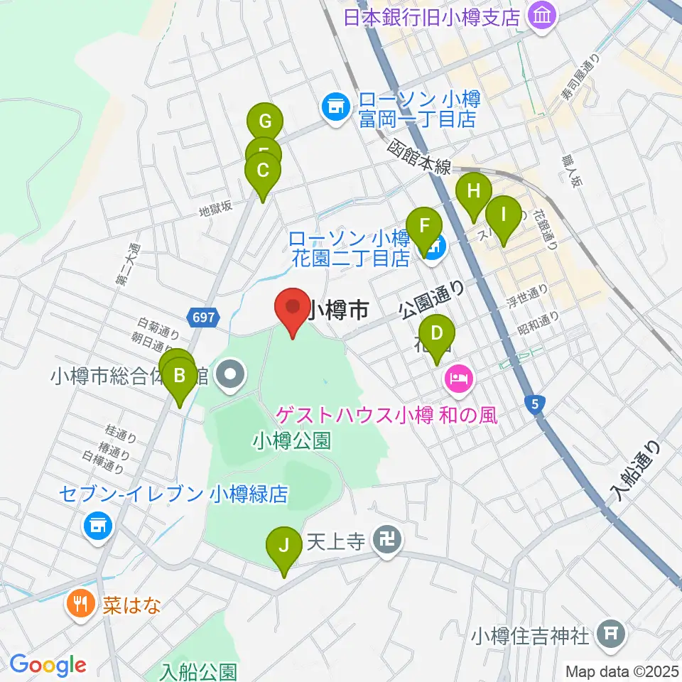 小樽市民会館周辺のカフェ一覧地図