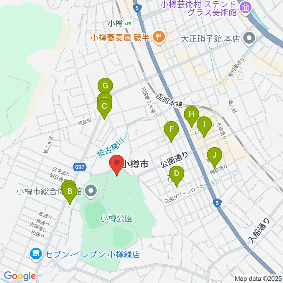 小樽市民会館周辺のカフェ一覧地図
