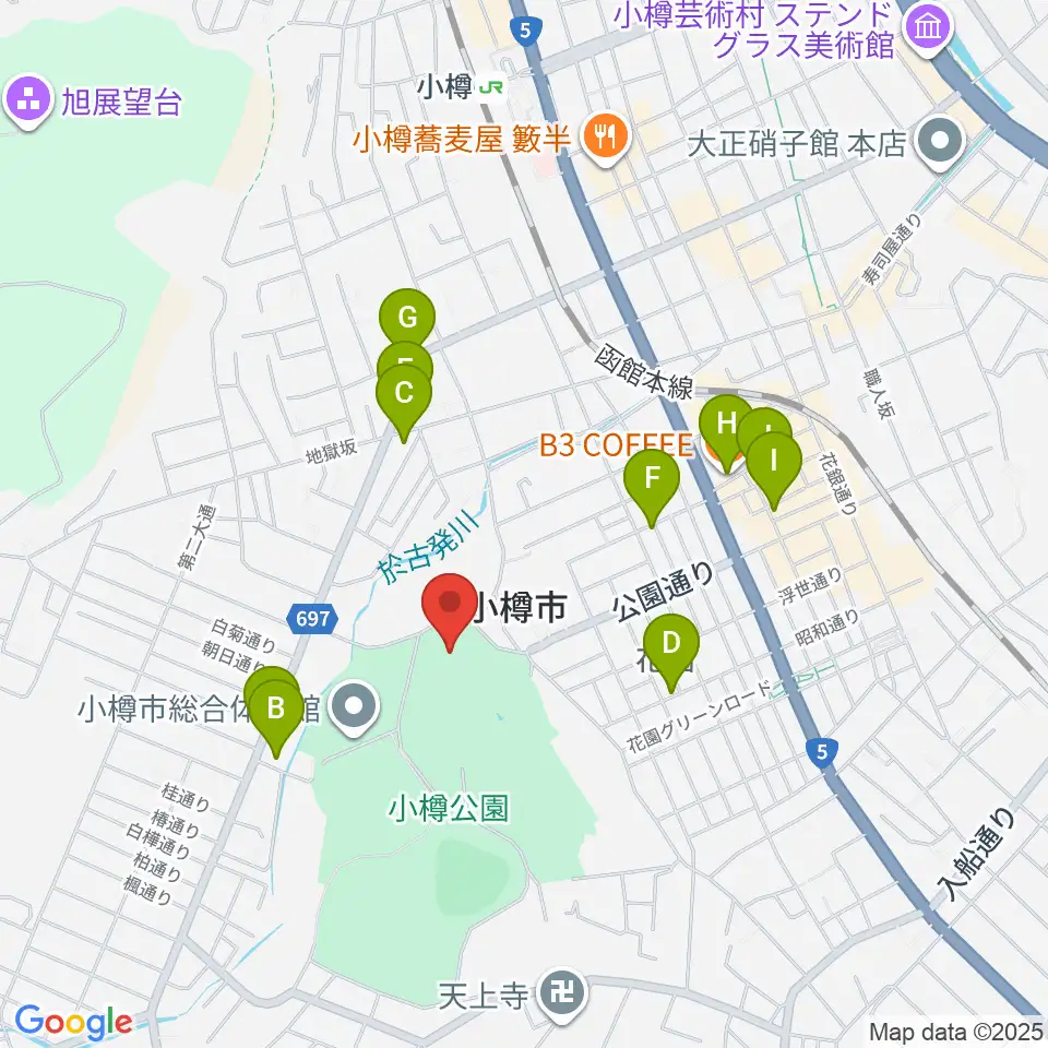 小樽市民会館周辺のカフェ一覧地図
