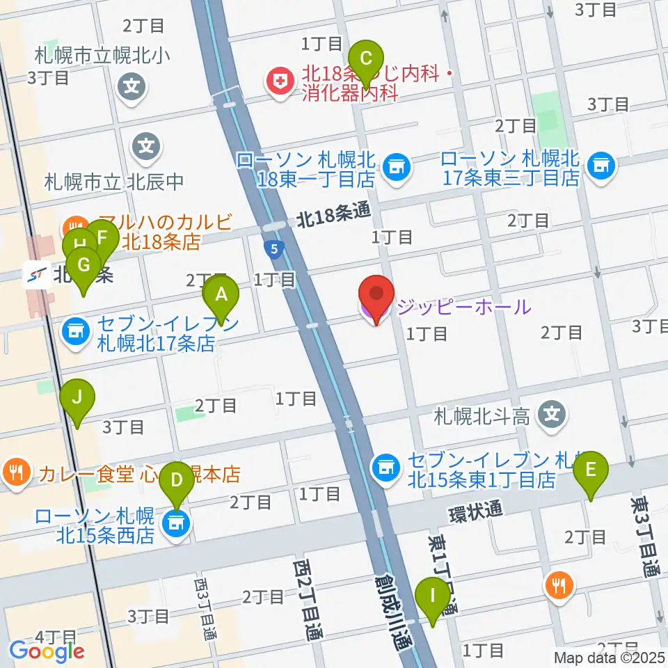 札幌161倉庫周辺のカフェ一覧地図