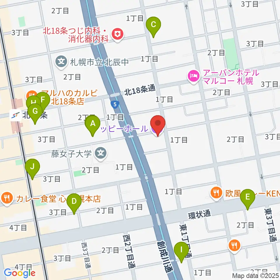 札幌161倉庫周辺のカフェ一覧地図