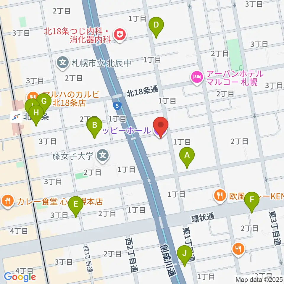 札幌161倉庫周辺のカフェ一覧地図