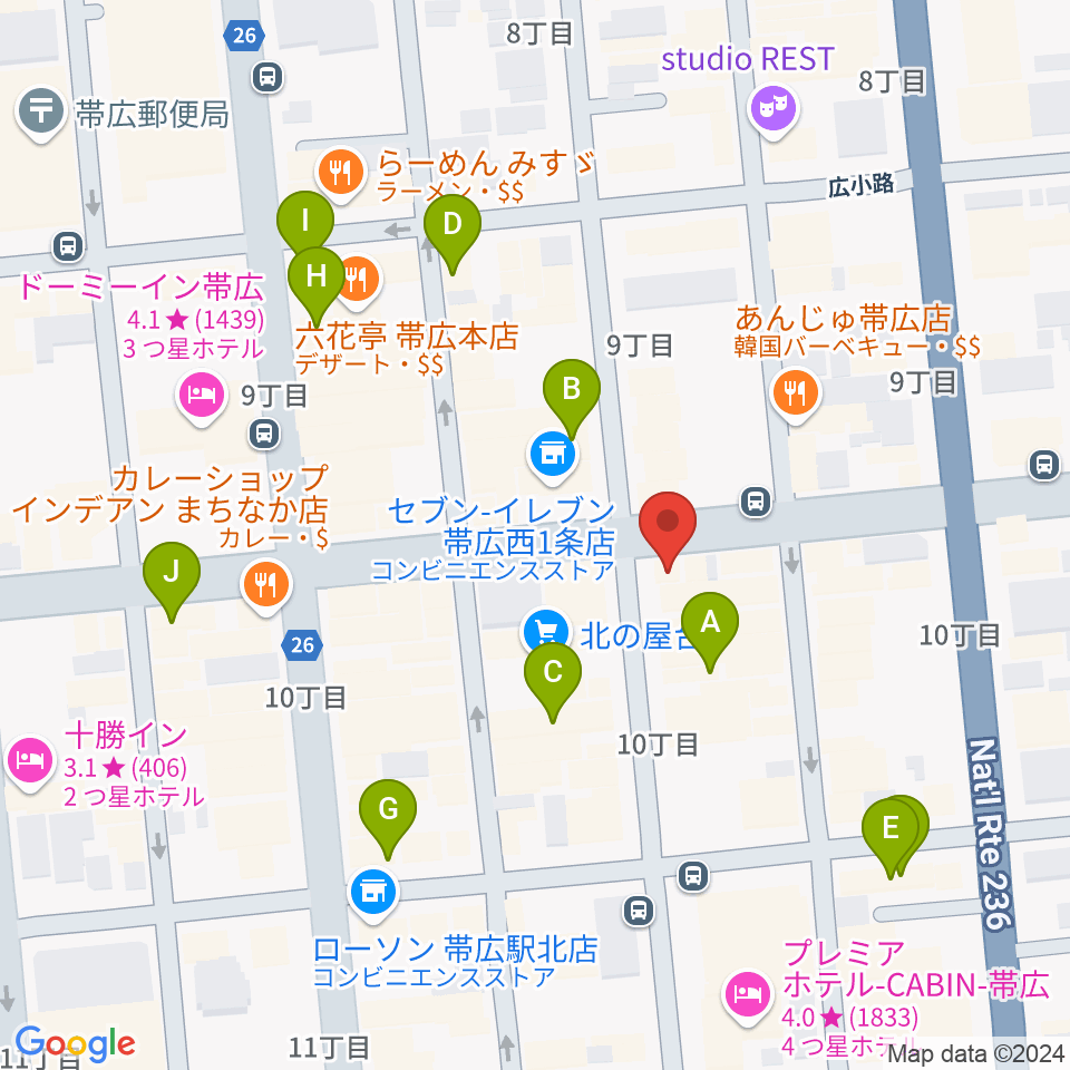 帯広B♭M7周辺のカフェ一覧地図