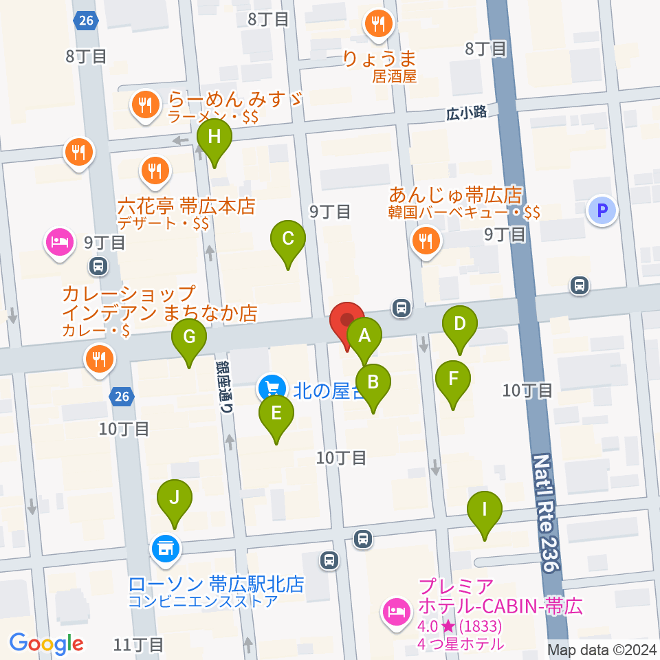 帯広B♭M7周辺のカフェ一覧地図