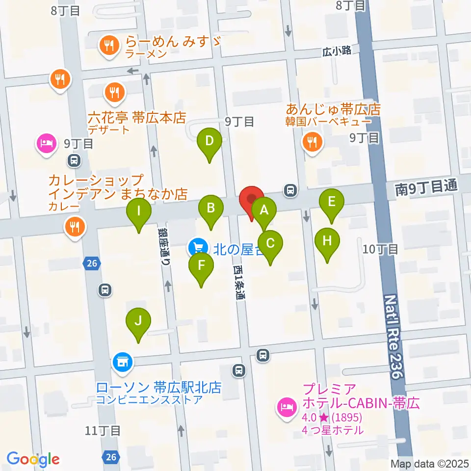 帯広B♭M7周辺のカフェ一覧地図