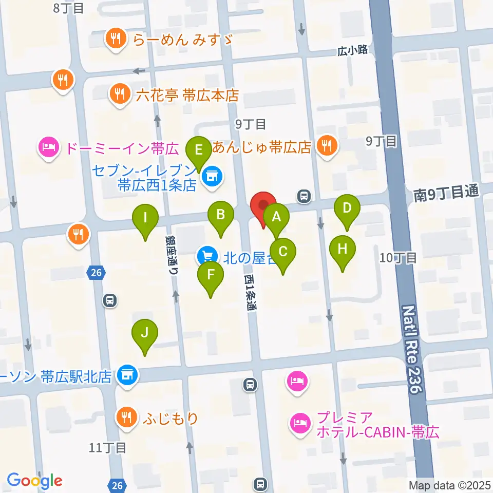 帯広B♭M7周辺のカフェ一覧地図