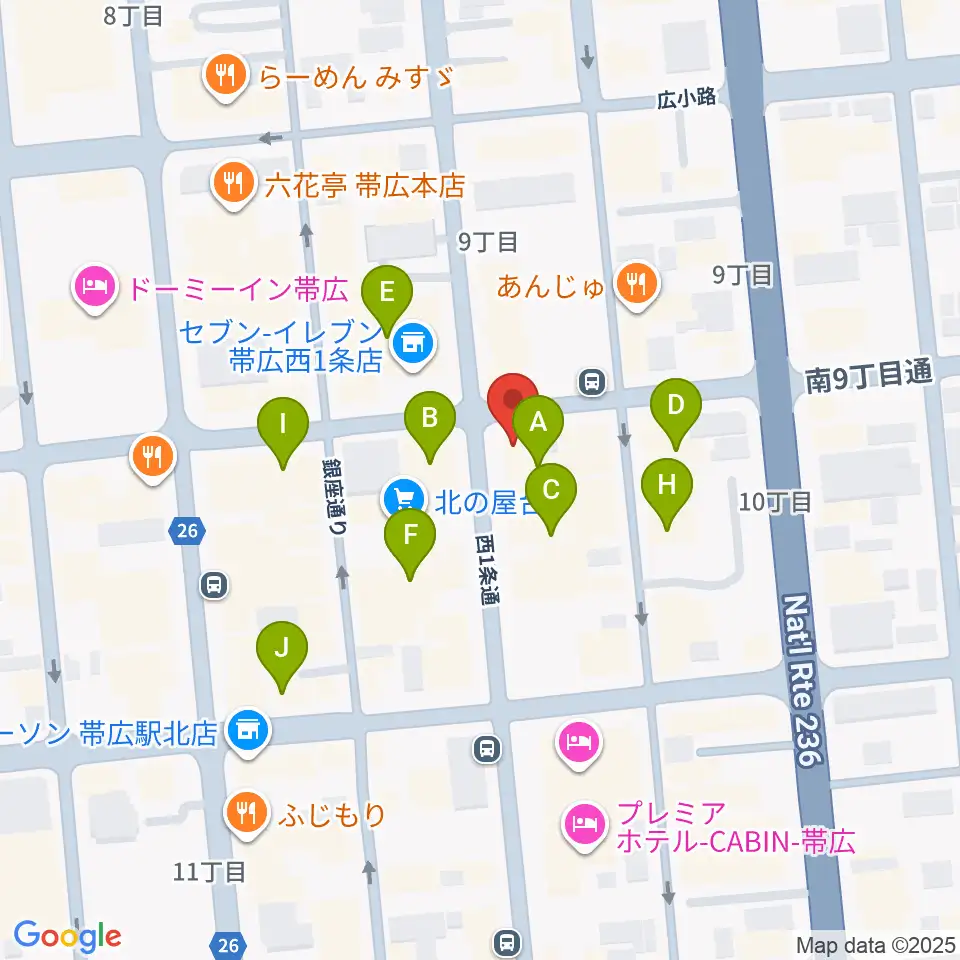 帯広B♭M7周辺のカフェ一覧地図