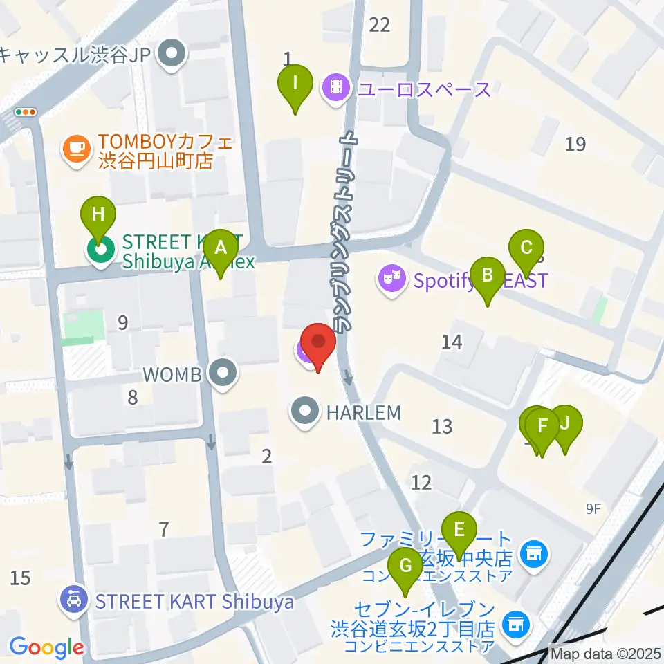渋谷Spotify O-WEST周辺のカフェ一覧地図
