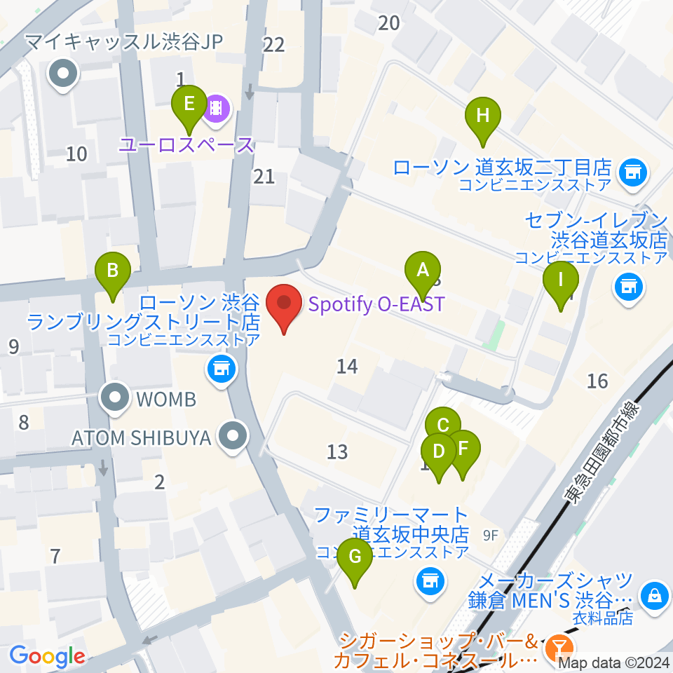 渋谷Spotify O-EAST周辺のカフェ一覧地図