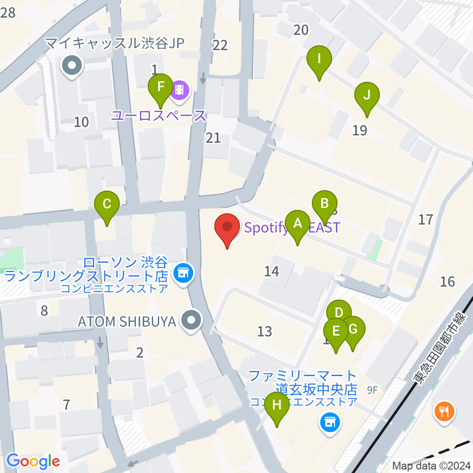 渋谷Spotify O-EAST周辺のカフェ一覧地図