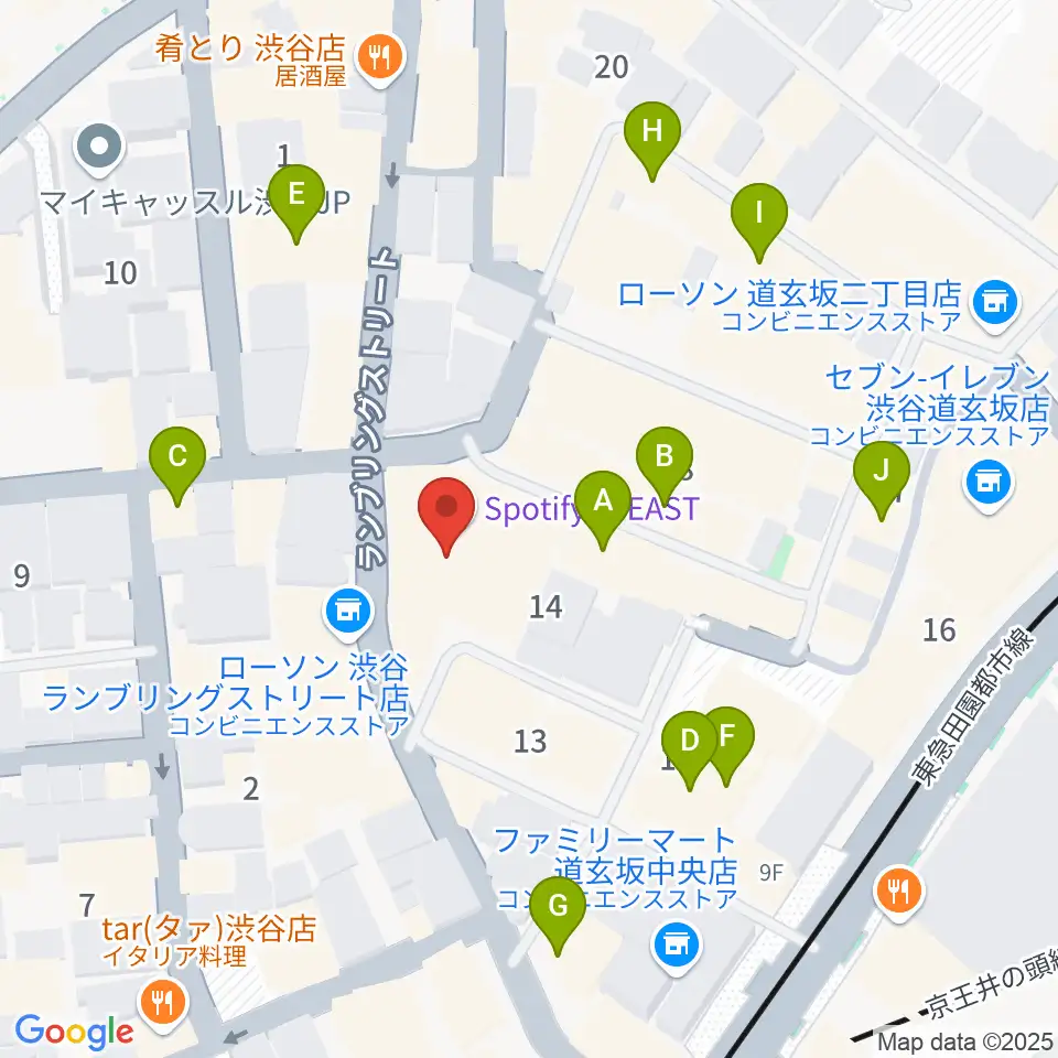 渋谷Spotify O-EAST周辺のカフェ一覧地図