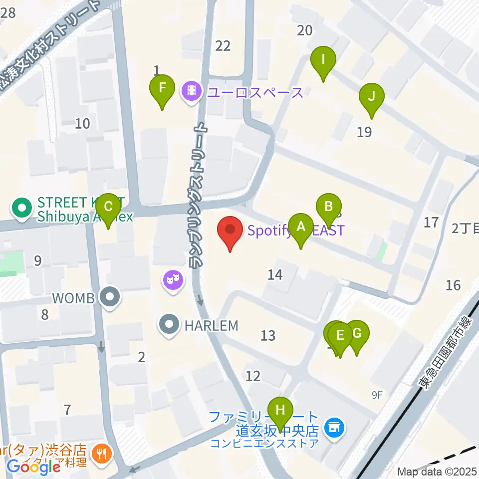 渋谷Spotify O-EAST周辺のカフェ一覧地図