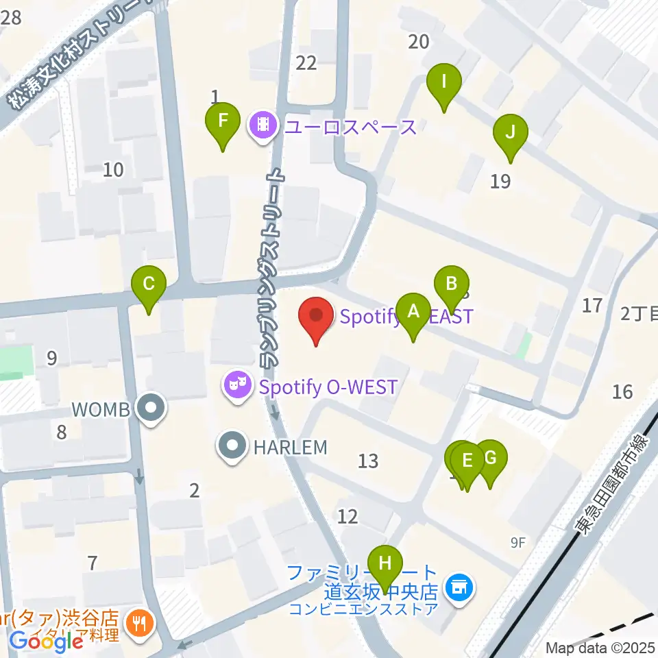 渋谷Spotify O-EAST周辺のカフェ一覧地図