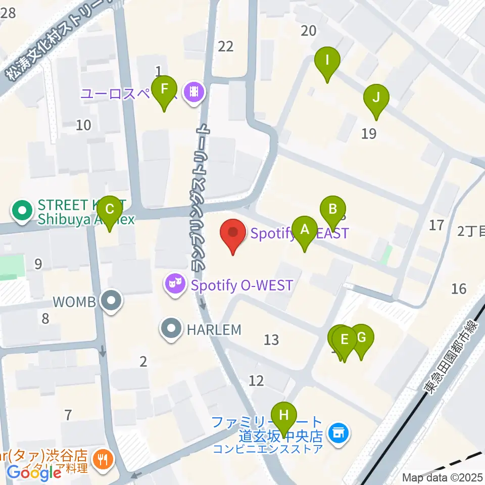 渋谷Spotify O-EAST周辺のカフェ一覧地図