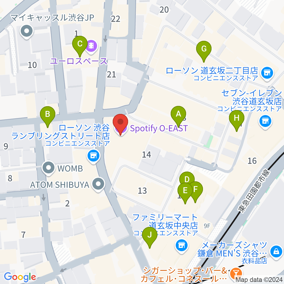 渋谷Spotify O-Crest 周辺のカフェ一覧地図