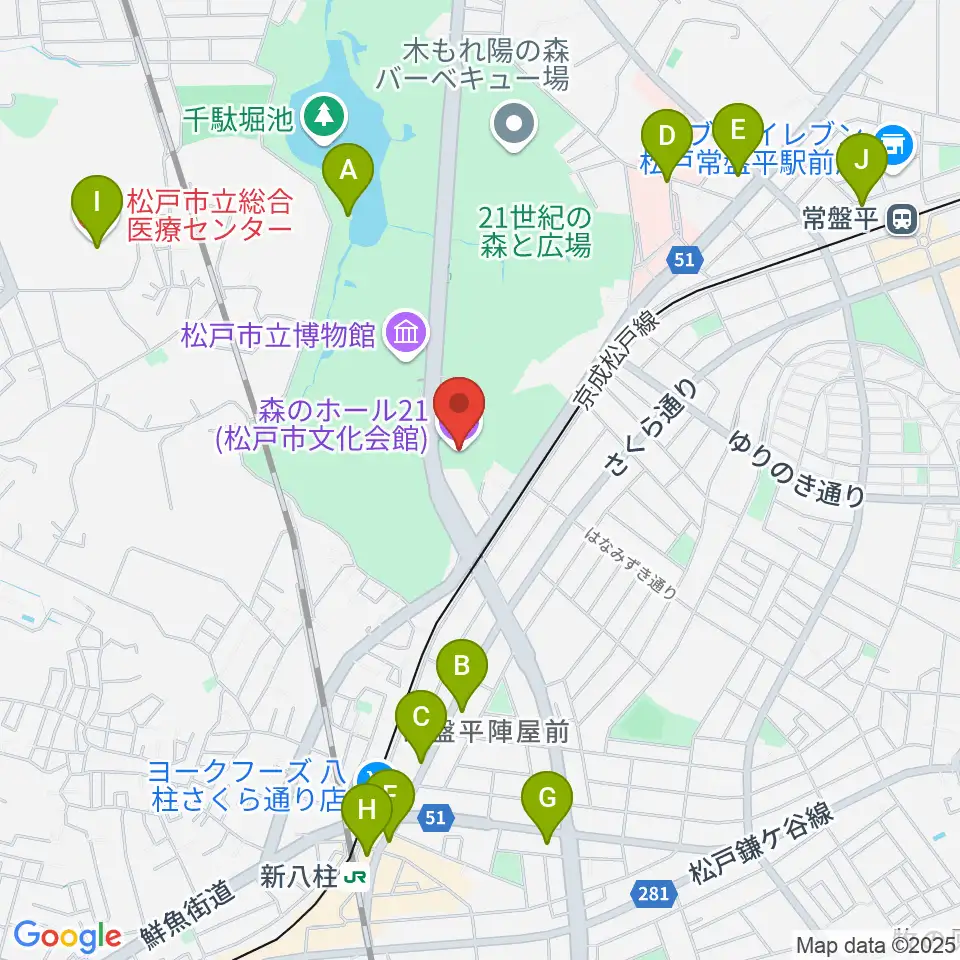 森のホール21周辺のカフェ一覧地図