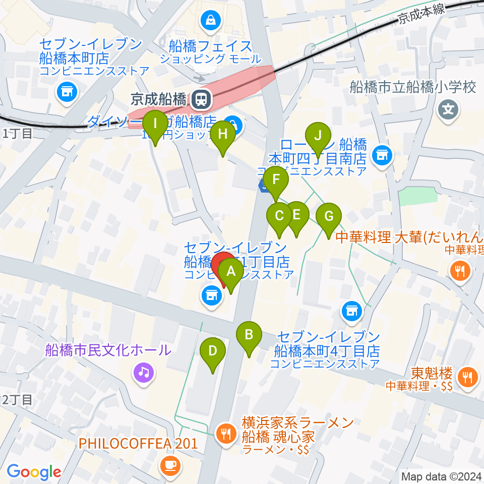 伊藤楽器 船橋本店周辺のカフェ一覧地図