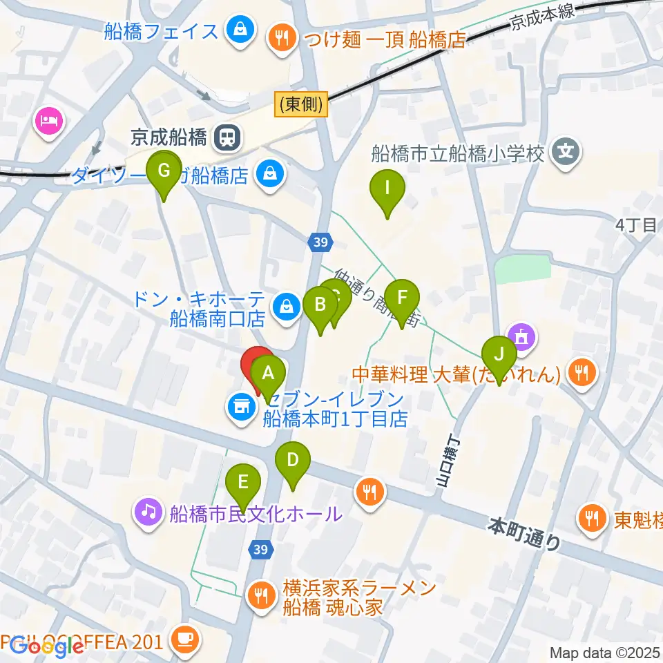 伊藤楽器 マイスター船橋周辺のカフェ一覧地図
