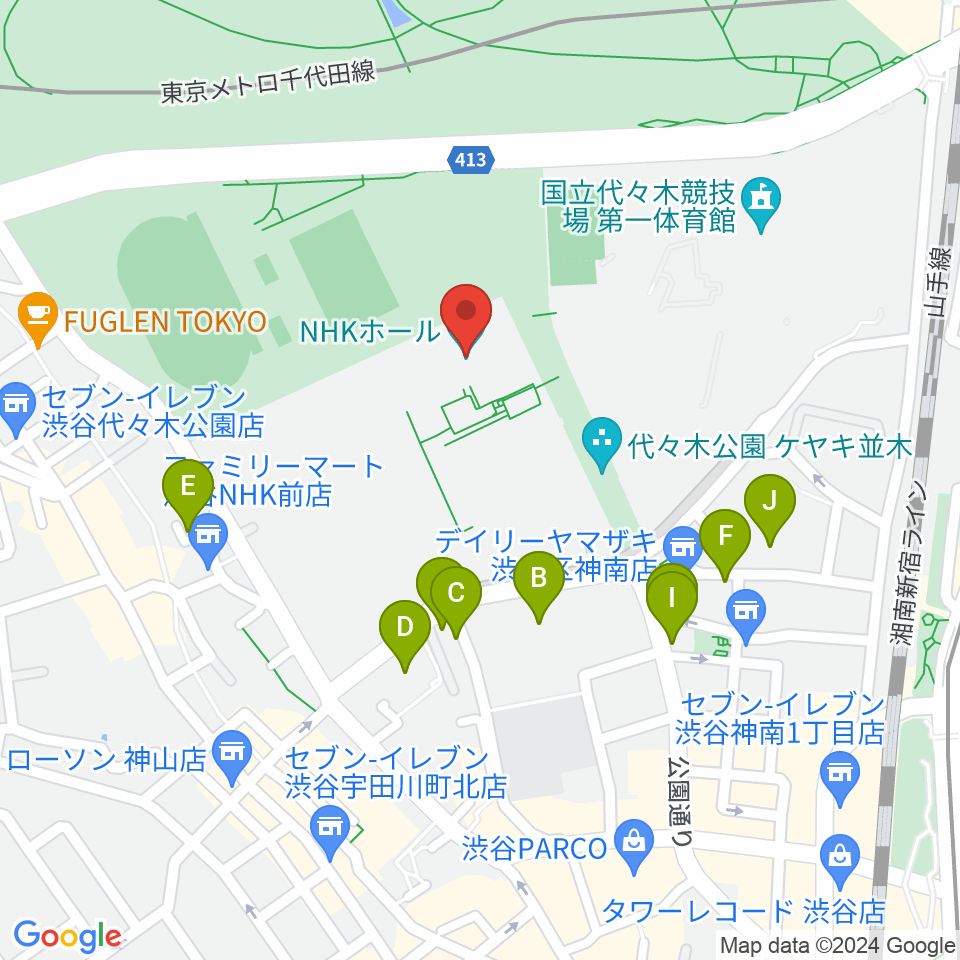 NHKホール周辺のカフェ一覧地図