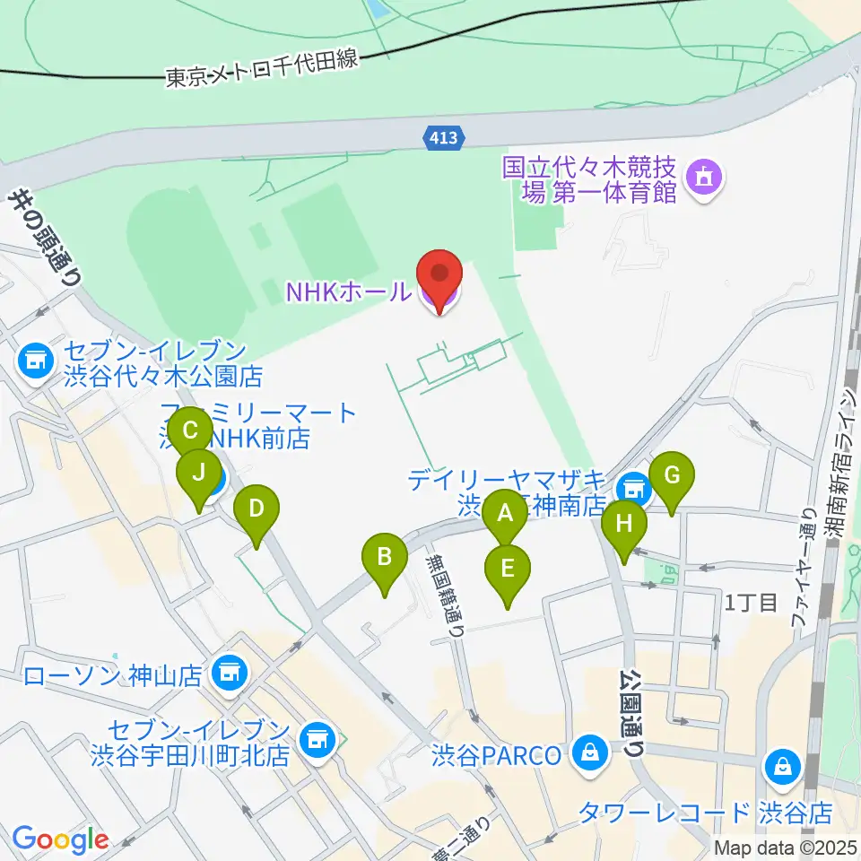 NHKホール周辺のカフェ一覧地図