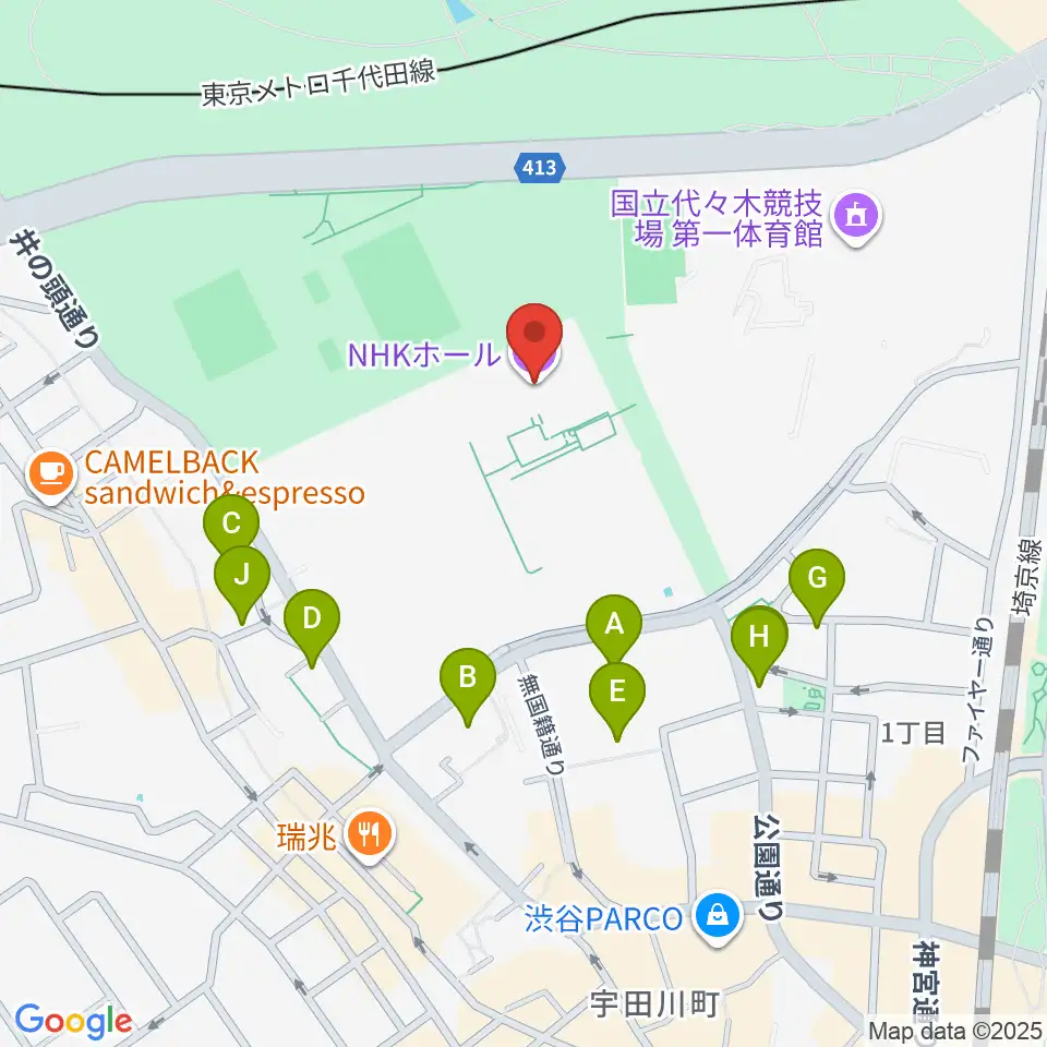 NHKホール周辺のカフェ一覧地図