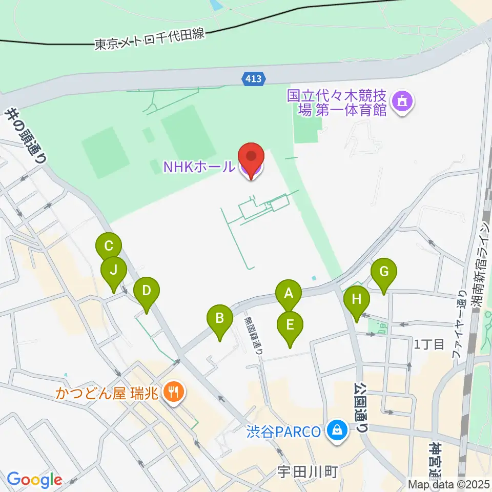 NHKホール周辺のカフェ一覧地図