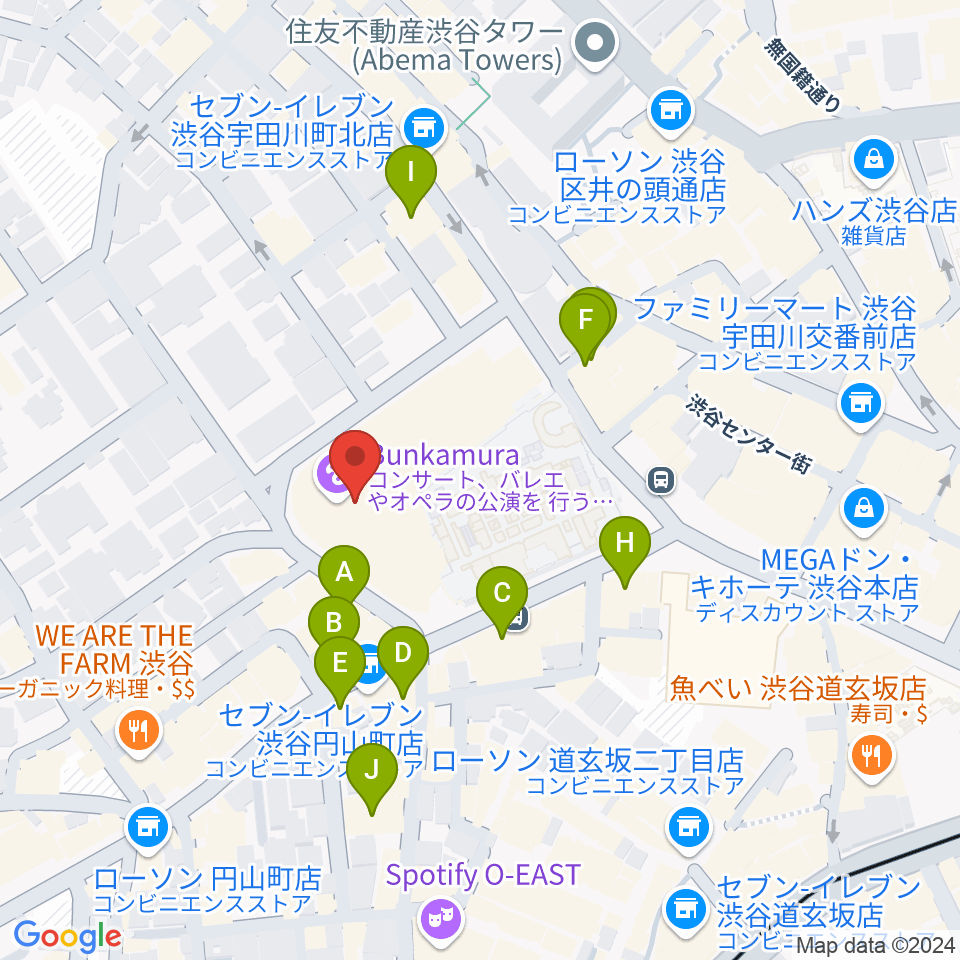 Bunkamuraオーチャードホール周辺のカフェ一覧地図