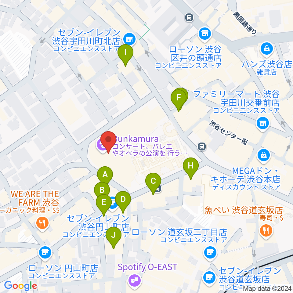 Bunkamuraオーチャードホール周辺のカフェ一覧地図