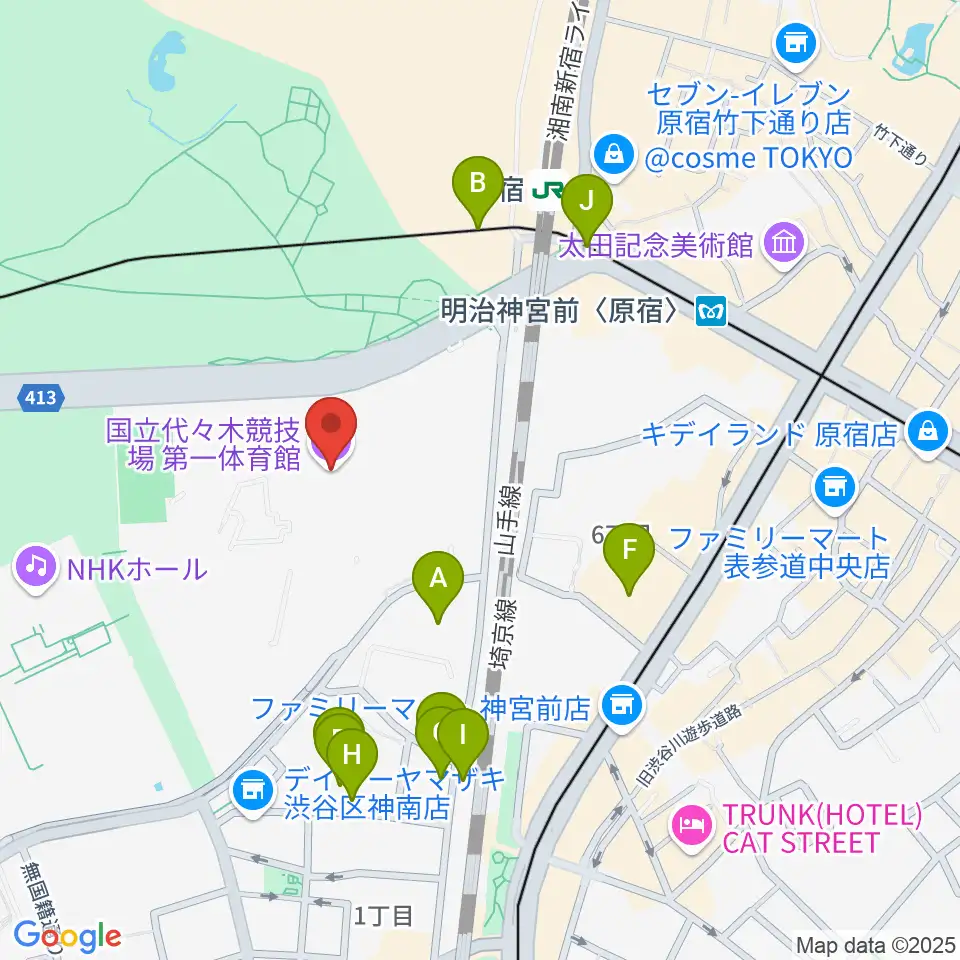 代々木第一体育館周辺のカフェ一覧地図