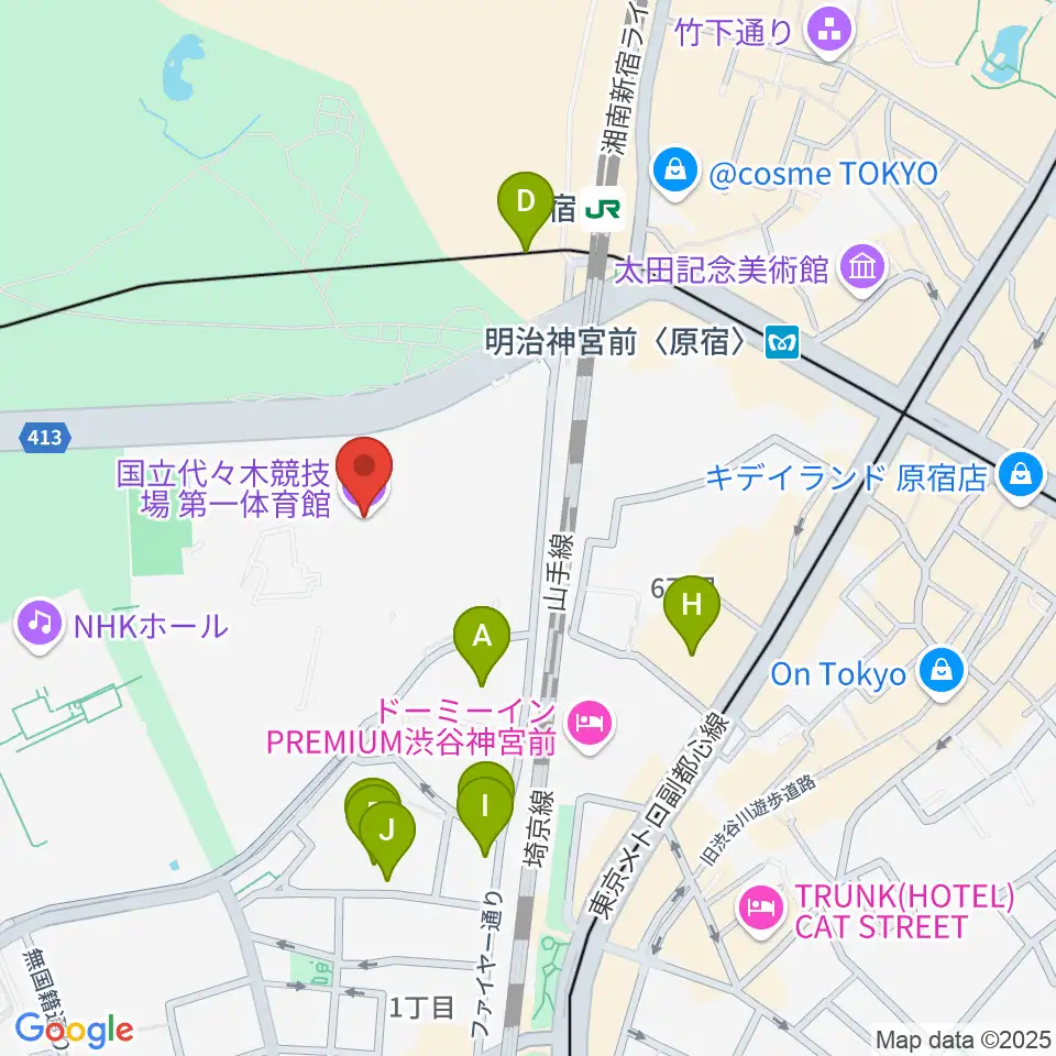 代々木第一体育館周辺のカフェ一覧地図