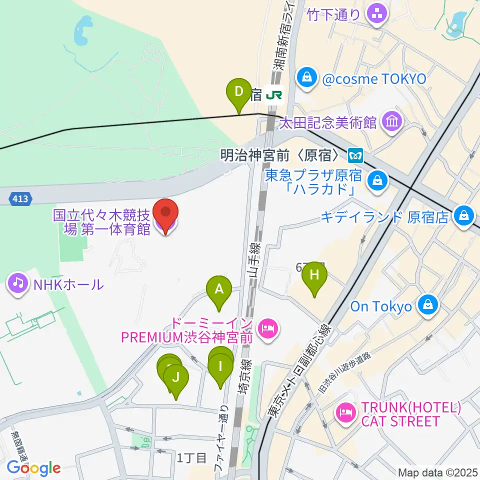 代々木第一体育館周辺のカフェ一覧地図