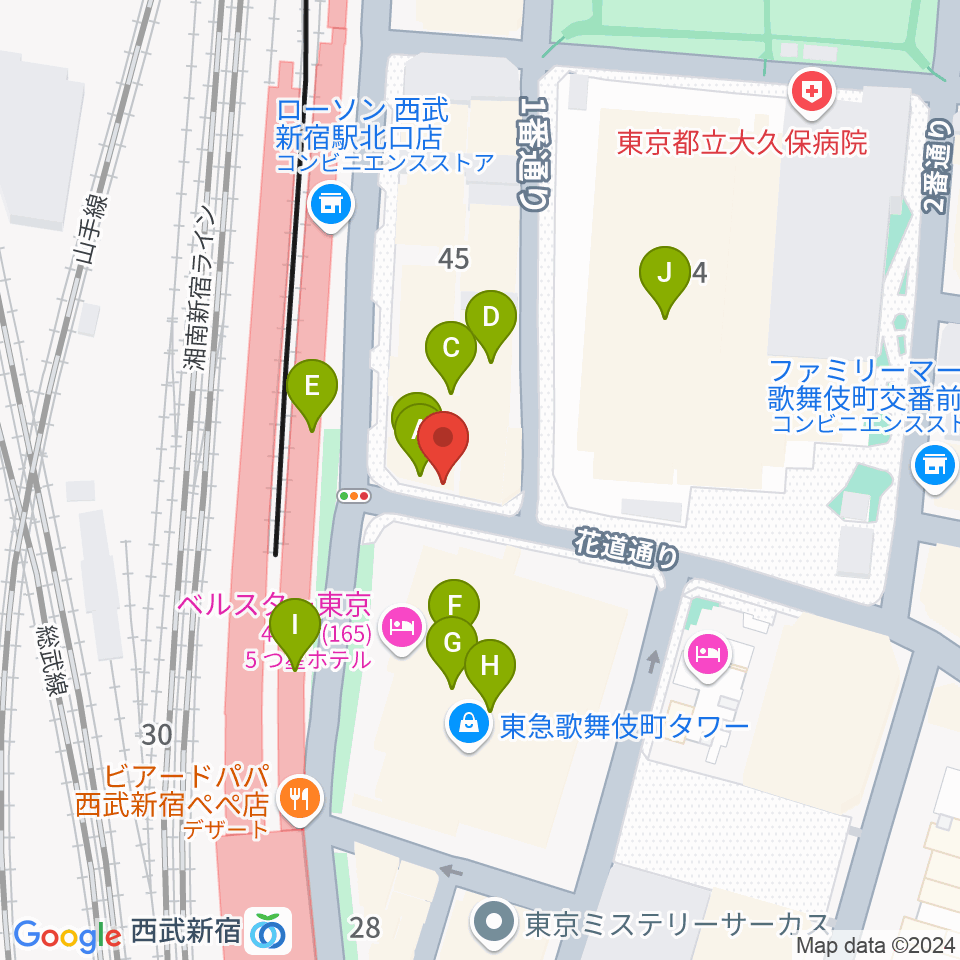 新宿マーブル周辺のカフェ一覧地図